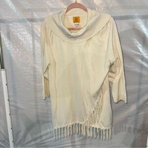 Ruby Rd. Cream Cowl Neck Sweater with Fringe
